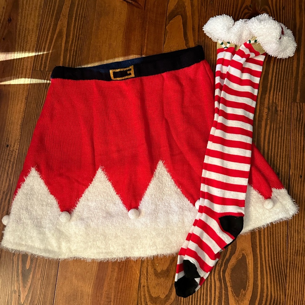 Adorable Ms.Santa Claus Skirt & Knee High Sock Set ❤️